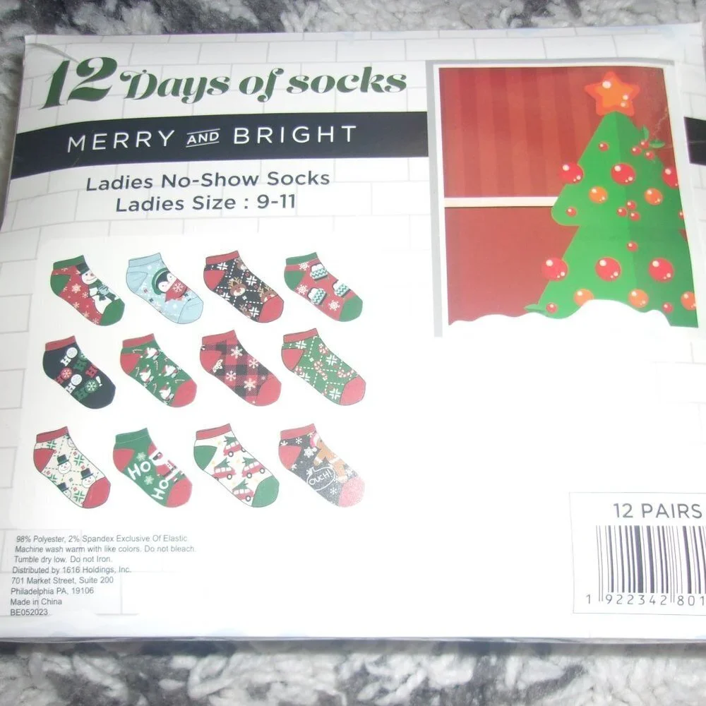12 days of socks Christmas no show size 9-11 new advent